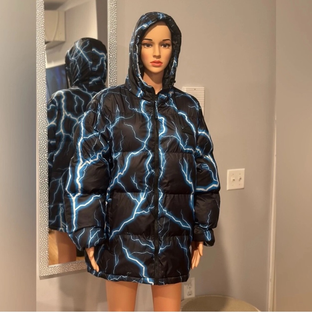 Reason Black and Blue Lightning Puffer Jacket